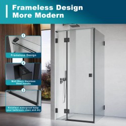 900mm Fully Frameless Shower Screen Enclosure Black