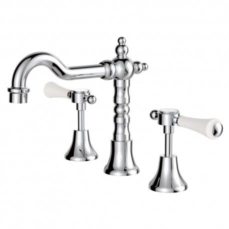 Lillian Lever Basin Set, Chrome with Ceramic White Handle