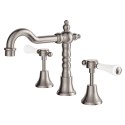 Lillian Lever Basin Set, Brushed Nickel with Ceramic White Handle