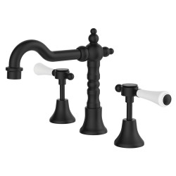 Lillian Lever Basin Set, Matte Black with Ceramic White Handle