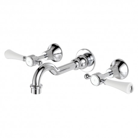 Lillian Lever Basin/Bath Wall Set. Chrome with Ceramic White Handle