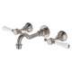 Lillian Lever Basin/Bath Wall Set, Brushed Nickel with Ceramic White Handle