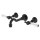 Lillian Lever Basin/Bath Wall Set, Matte Black with Ceramic White Handle