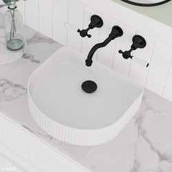 Lillian Lever Basin/Bath Wall Set, Matte Black with Ceramic White Handle