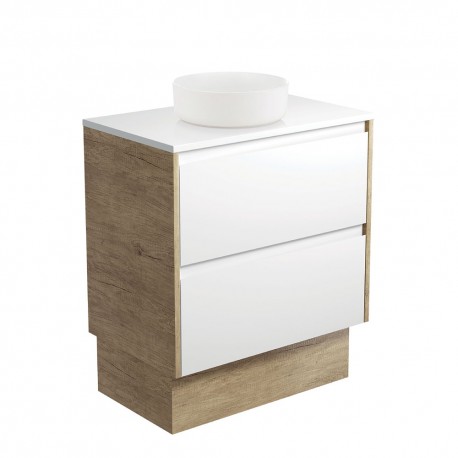 Reba Matte White, Crystal Amato 750 Satin White Vanity, Scandi Oak Panels and Kick