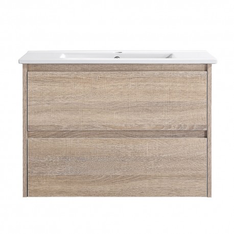 Mina Collection Timber Colour Wall Hung Vanity Set With Ceramic Slimline Top