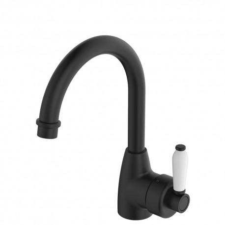 Eleanor Gooseneck Basin Mixer, Matte Black / Ceramic