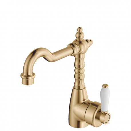 Eleanor Shepherds Crook Basin Mixer, Urban Brass / Ceramic